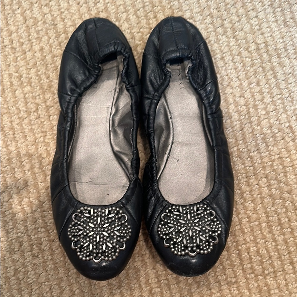 Tahari Black and Silver Embellished Flats